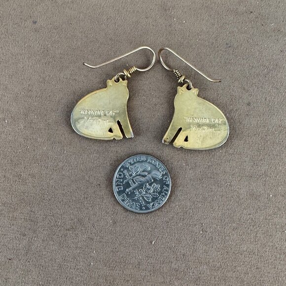 Vintage Laurel Burch Black Enameled KESHIRE CATS Pierced  French Wires Earring - Picture 7 of 7